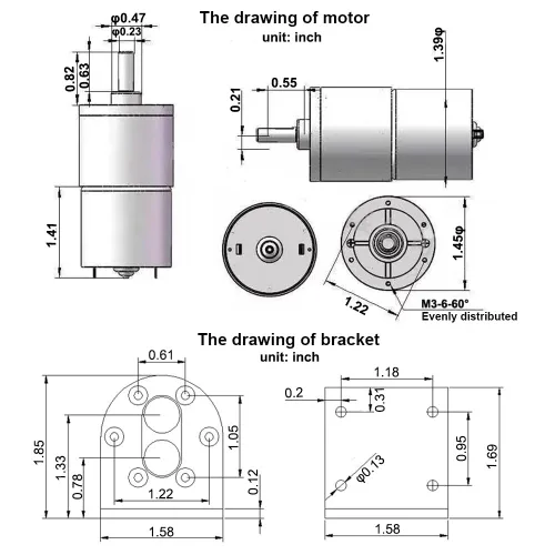 Vista 5 de Bringsmart DC 12V 5rpm Motor de engranajes con soporte eje centrado 1.457 in caja de cambios Bringsmart Micro DC 12V 5rpm Geared Motor With