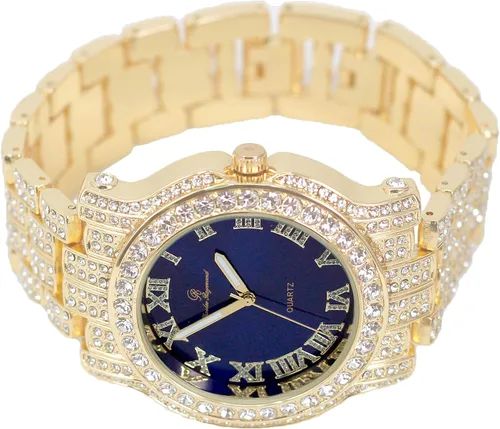 Vista 55 de Charles Raymond Bling-ed Out Ultimate Hip Hop Royalty Reloj para hombre con número romano de fácil lectura o indicadores de tiempo de diamantes