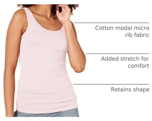 Vista 4 de Amazon Essentials Camisetas sin mangas ajustadas y acanaladas con cuello redondo para mujer, paquete de 2 Gris claro jaspeado/rosa claro