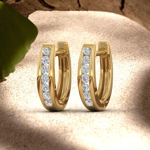 Vista 5 de Aretes de aro de diamantes con diseño de canal de 14 quilates en oro de 10 quilates, con certificación IGI