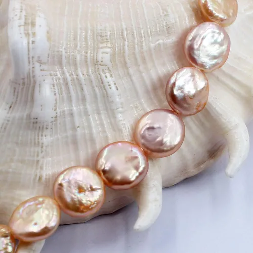Vista 2 de SR BGSJ Botón de moneda natural de 0.433-0.472 in, blanco, rosa, morado, perlas de agua dulce, collar, pulsera, aretes, fabricación de cuentas