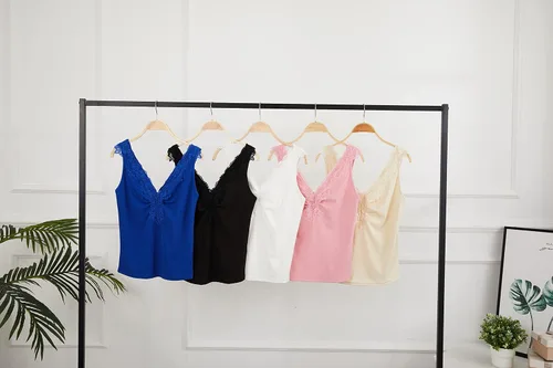 Vista 7 de Bigeoosh Chalecos de punto con cuello en V profundo y encaje para mujer, camisetas sin mangas