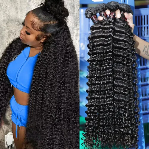 Vista 10 de Paquetes de Cabello Humano de Ondas Profundas （12 14 16 ）12A 100% Sin Procesar Cabello Humano Virgen Brasileño Profundo Rizado Tejido de Cabello