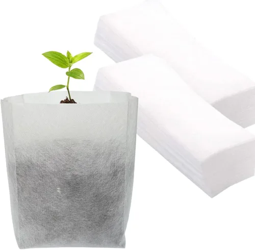 Vista 11 de gardtree Bolsas para vivero de plantas de 7.8" x 8.6" 100 unidades, bolsas de cultivo de plantas biodegradables de tela no tejida, macetas Blanco