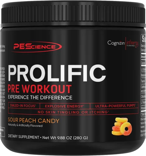 Vista 12 de PEScience - Suplemento energético Prolific en polvo con óxido nítrico para el pre entrenamiento, 40 cucharadas Energía y bomba, L citrulina