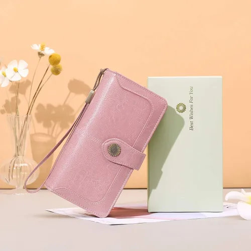 Vista 6 de FALAN MULE Cartera de cuero genuino RFID bloqueo gran capacidad Trifold señoras cartera.