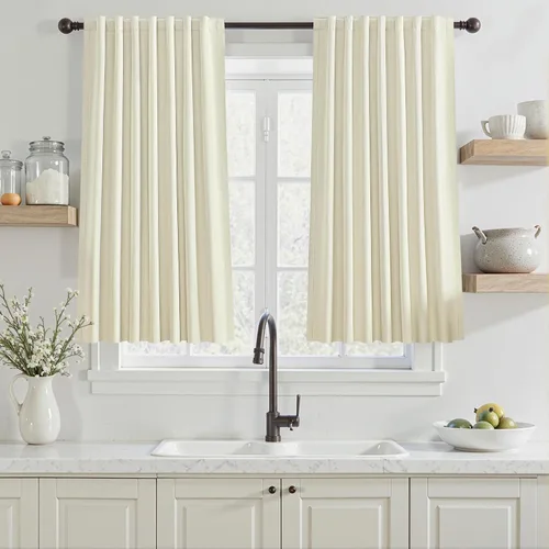 Vista 63 de Cortinas opacas de 54 pulgadas de largo para dormitorio, sala de estar, cortinas beige con aislamiento térmico, oscurecimiento de la habitación