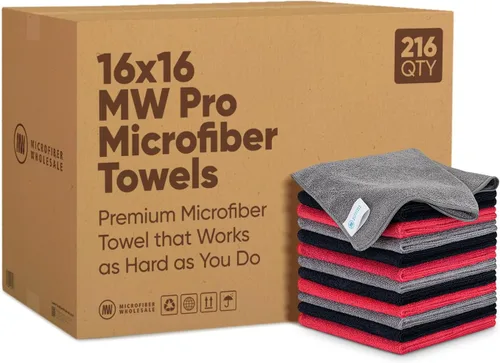 Vista 9 de Microfiber Wholesale Toallas de microfibra Pro Multi Surface de 16" x 16" a granel Caja: 216 Cantidad (negro)