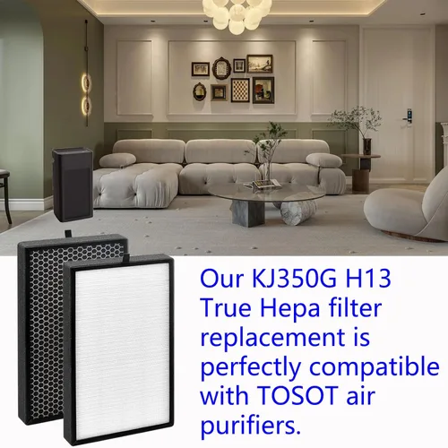 Vista 2 de Paquete de 2 filtros de repuesto KJ350G para purificador de aire TOSOT, filtro de 3 etapas, H13 True Hepa con carbón activado de alta eficiencia