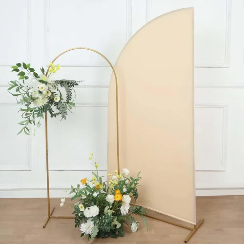 Vista 45 de Efavormart - Juego de 4 fundas de elastano beige para arco de media luna, fundas de telón de fondo Chiara de 2.5 pies a 7 pies para escenarios