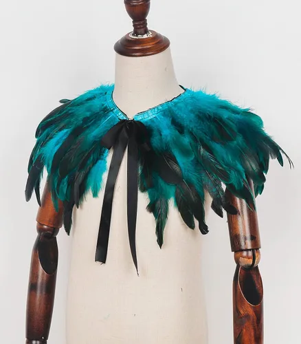 Vista 6 de L'VOW Capa de plumas de gallo para niños, chal iridiscente para fiesta de juegos (Blue-Ro)