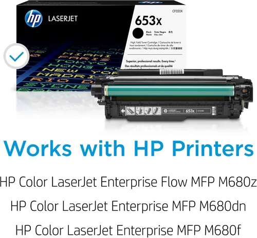 Vista 2 de HP Cartucho de tóner negro de alto rendimiento 653X Funciona a color LaserJet Enterprise MFP Serie M680 CF320X