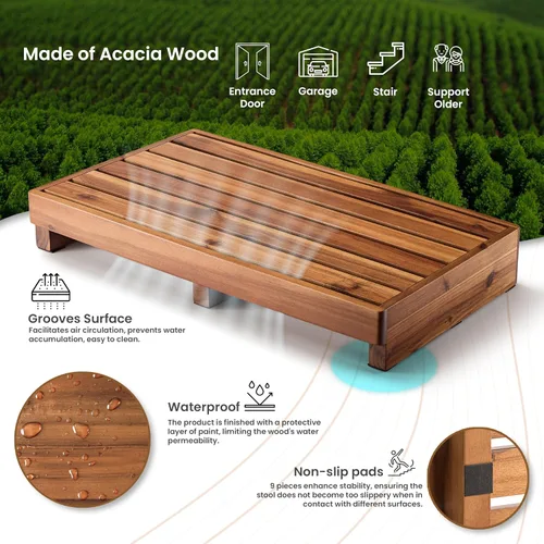 Vista 3 de TINAMO Taburete de Un Paso de 3.5" para Ancianos, Taburete Elevado de Madera de Acacia para Cama - 550 Lbs Taburete de Movilidad de Madera