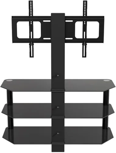Vista 5 de AVF Soporte de TV de vidrio negro con soporte para televisores de hasta 60 pulgadas, soporte de TV de piso de acero y centro de entretenimiento