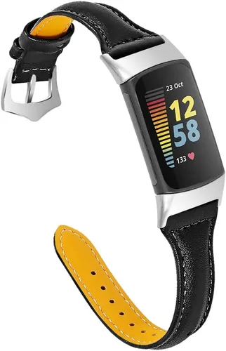 Vista 12 de Leather Strap Compatible with Fitbit Charge 6/Charge 5 Strap, Women Men Genuine Leather Sport Band Replacement Watch Wristband Bracelet for Charge 6
