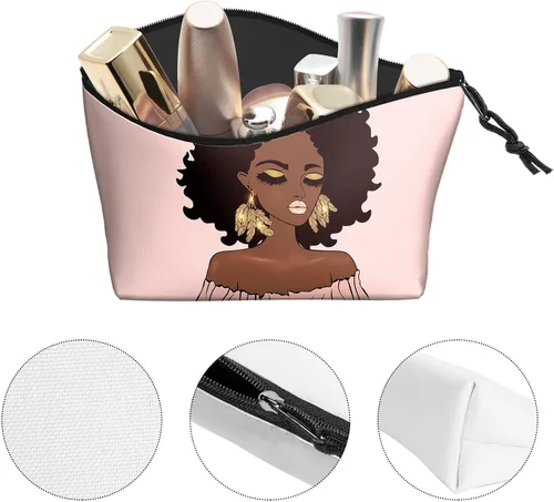 Vista 3 de Bolsa de maquillaje Melanin para mujer, bolsa de cosméticos impresa portátil, bolsa de aseo de viaje, bolsa organizadora de maquillaje para mujeres