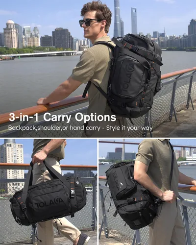 Vista 3 de Tolaccea Mochila deportiva con funda independiente para laptop para hombre y mujer, Negro, Opciones de transporte 3 en 1 mochila, mano y bandolera