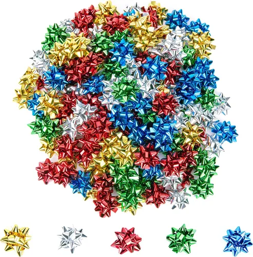 Vista 8 de 100 mini lazos de regalo de Navidad, lazo de regalo de estrella metálica Rojo-100 piezas