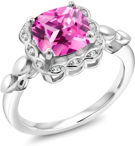 Vista 149 de Gem Stone King Anillo de compromiso de plata de ley 925 de 0.315 in con piedra natal y zafiro blanco creado Anillo de compromiso de boda