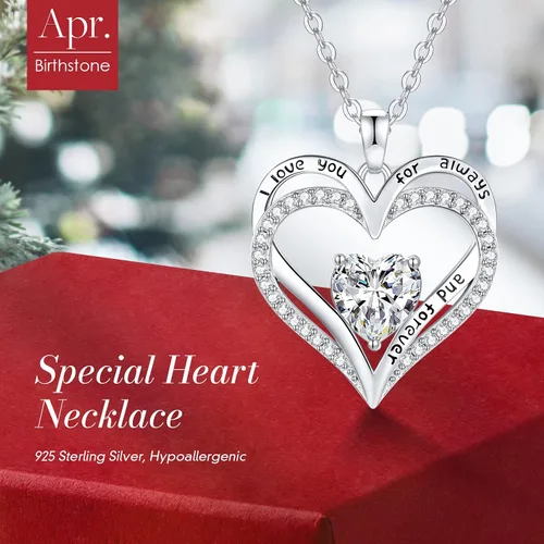 Vista 19 de CDE Collares de piedra natal para mujer, plata de ley 925, collar con colgante de corazón para siempre, Navidad, cumpleaños, aniversario, día de San