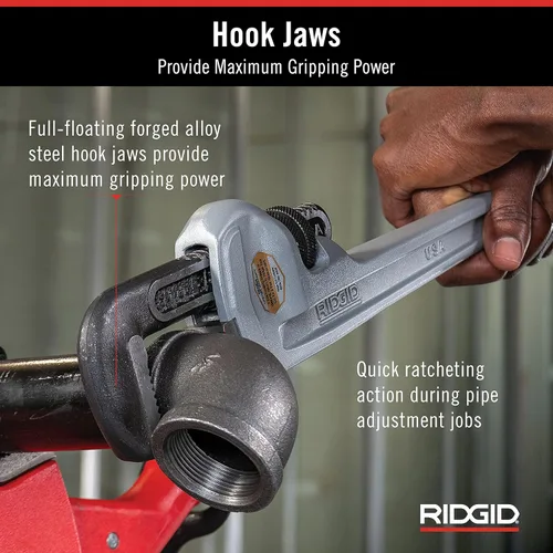Vista 5 de RIDGID 31110 Modelo 836 Llave de tubería de plomería recta de aluminio de 36 pulgadas, plata, fabricada en los Estados Unidos