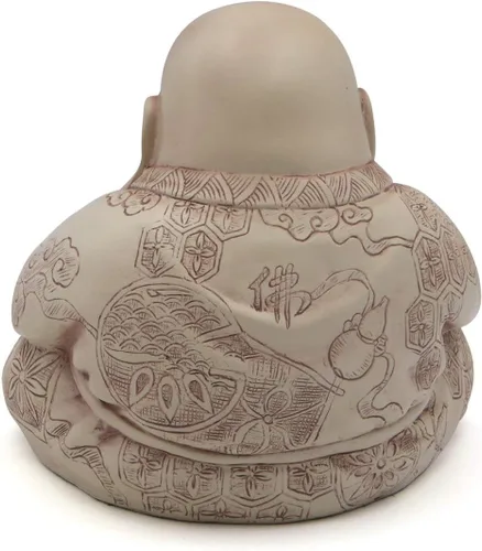 Vista 2 de Estatua de Buda Feliz – Figura Zen decorativa para el hogar y el jardín, apta para el aire libre, perfecta para meditación y Feng Shui (crema)