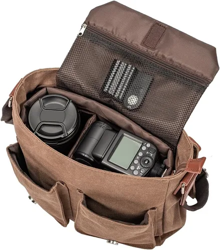 Vista 4 de Men's Lightweight Vintage Waterproof Canvas DSLR SLR Shockproof Camera Shoulder Messenger Bag Sling bag