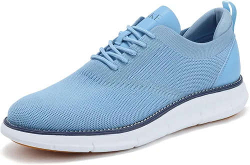 Vista 6 de Zapatos de vestir de malla para hombre, zapatos casuales de negocios, con cordones, zapatos Oxford ligeros, transpirables, cómodos, suela gruesa