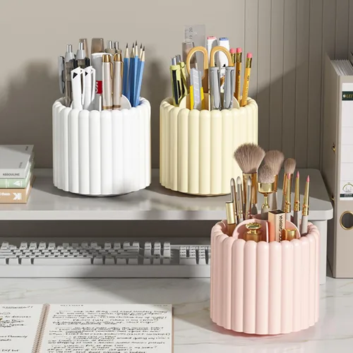 Vista 6 de Organizador de escritorio Sallurna, soporte giratorio de 360° para bolígrafos, portalápices con 7 compartimentos, caja de almacenamiento para niños