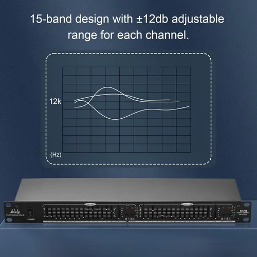 Vista 6 de Audio Ecualizador EQ-215 - Ecualizador dual de 15 bandas de 1U, montaje en rack, ecualizador gráfico estéreo de 2 canales, ecualizador estéreo