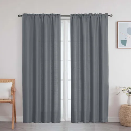 Vista 14 de Cortinas de lino para dormitorio y sala de estar de 96 pulgadas de largo, juego de 2 paneles, con bolsillo para cortinero, filtrado de luz, textura