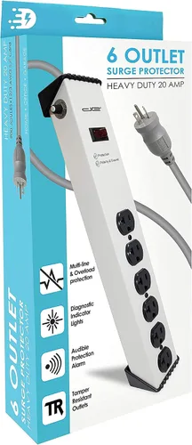 Vista 6 de Enchufe de ranura de 20 amperios 6-20/T Cable de 6 pies - Protector de sobretensiones de 900 julios 6 tomas, regleta de alimentación de cuerpo