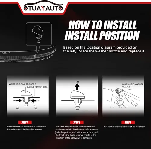 Vista 3 de OTUAYAUTO Kit de boquillas de lavador de parabrisas delantero para Ford F150 2004-2013 - Reemplaza OEM # 3W7Z-17603-AA, 3W7Z17603AA, boquilla
