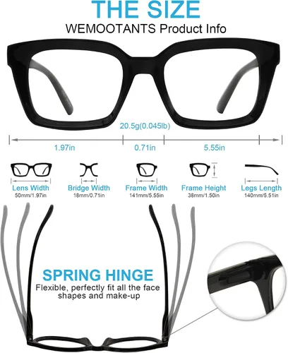 Vista 38 de Lightweight Reading Glasses Men Women Square Spring Hinges Readers 1.00 1.25 1.50 1.75 2.00 2.25 2.50 2.75 3.00