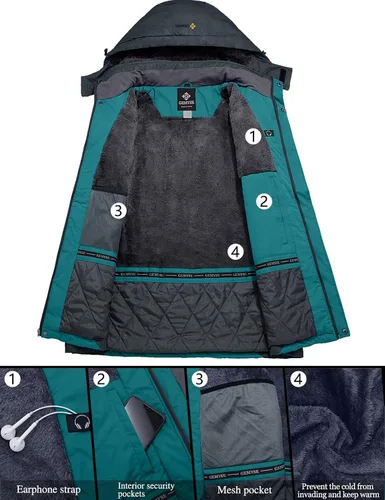 Vista 3 de GEMYSE Chaqueta impermeable de esquí para mujer, chaqueta de invierno con capucha, resistente al viento, para mujer