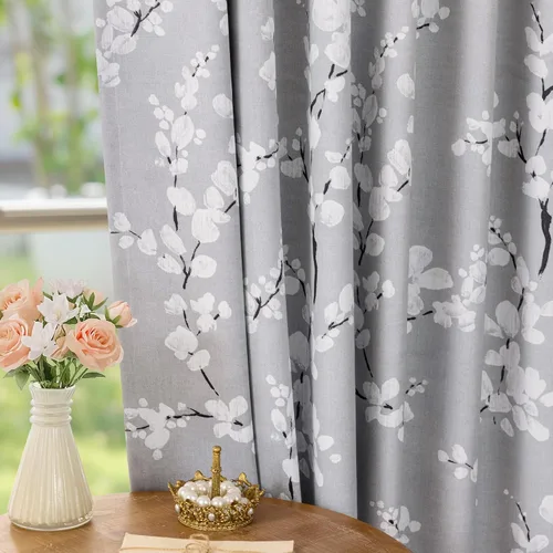 Vista 5 de FMFUNCTEX Grey Blackout Floral Curtains, Bedroom, 100X84 Inches, 1 Panel Gris Floral
