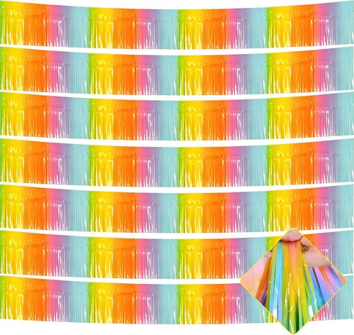 Vista 21 de Paquete de 10 unidades de guirnalda de flecos de papel de aluminio de 10 pies con lentejuelas metálicas, bandera para colgar en la pared, telón