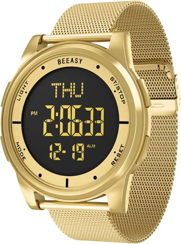 Vista 32 de Beeasy - Reloj digital de pulsera resistente al agua con cronómetro, alarma, cuenta regresiva, doble zona horaria, ultrafino, pantalla angular muy