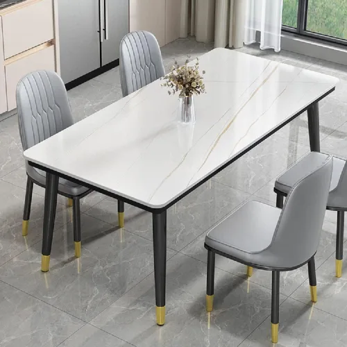 Vista 6 de Mesa de mármol, mesa de comedor con forma rectangular estándar industrial, mesa de comedor con parte superior de piedra sinterizada para cocina