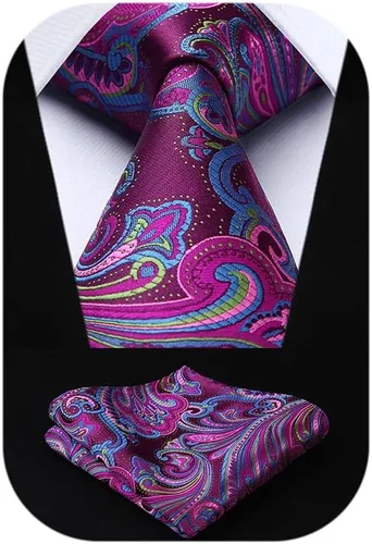 Vista 236 de HISDERN Corbatas para hombre, corbata de cachemira y bolsillo cuadrado tejido clásico floral para hombre, corbata de fiesta de boda