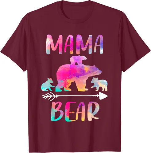 Vista 12 de Bear Matching Family Outfits, Funny Mama Bear Three Cubs T-Shirt Negro
