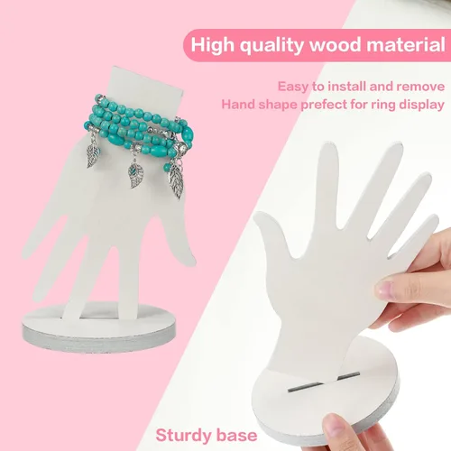 Vista 3 de Weysat 12 piezas de madera forma de mano pulsera joyería soporte soporte de exhibición estética joyería maniquí dedos organizador de joyería (blanco)