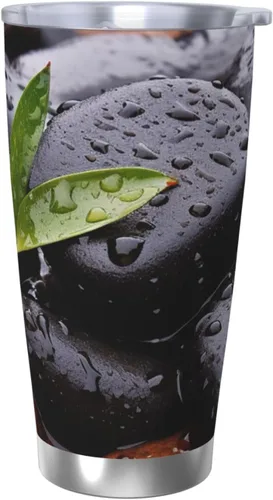 Vista 7 de Rain Drops Over Rock Print - Vaso térmico de 20 onzas con doble pared con tapa y pajita, vaso de viaje de acero inoxidable, reutilizable, a prueba