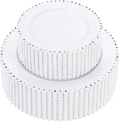 Vista 16 de supernal 100 piezas Platos de plástico negros y dorados, platos desechables negros, suministros de fiesta de Halloween que incluyen 50 platos