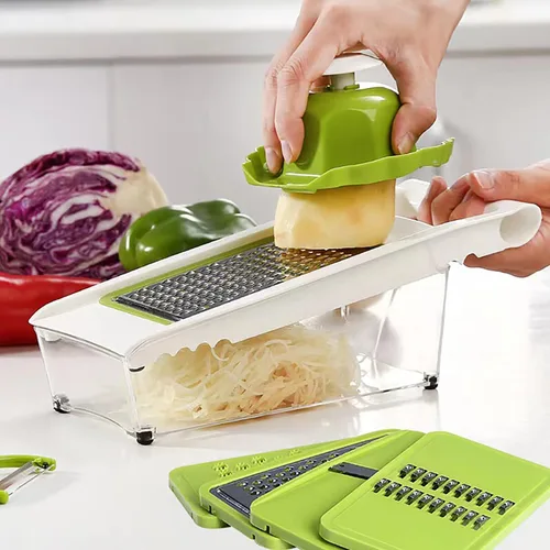 Vista 9 de NACOLUS Rallador de queso con contenedor, cortador de verduras 5 en 1, ralladores multiusos para cocina, rallador de caja fácil de limpiar