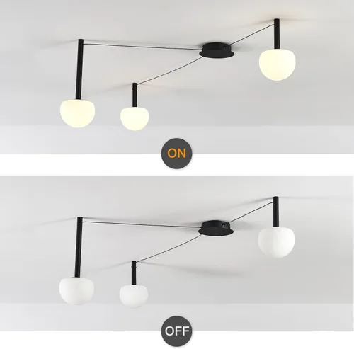 Vista 6 de Lámpara de Techo Semiempotrada de Cristal Negro de 3 Luces Adecuada para Salas de Estar, Dormitorios, Pasillos, Comedores, Comedores, Lámpara