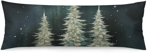 Vista 15 de Funda de almohada corporal con estampado de bosque natural, funda protectora larga con cremallera, pinos verdes con copos de nieve, funda