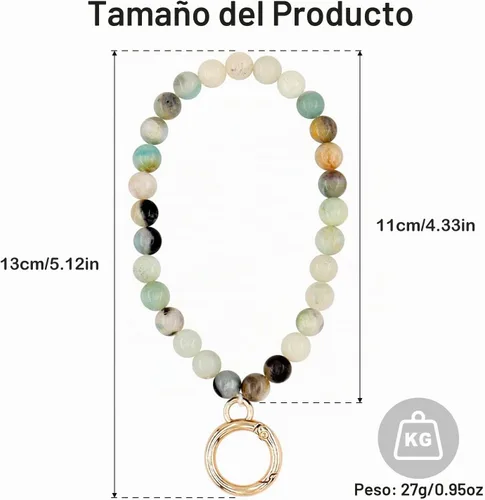 Vista 7 de Llavero de muñeca con cuentas, pulsera de piedra natural para mujer, amazonita