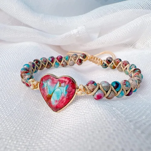 Vista 4 de Pulsera de corazón de jaspe con texto en inglés To My Granddaughter Love You Forever (To My Granddaughter Love You Forever), pulsera de cuentas
