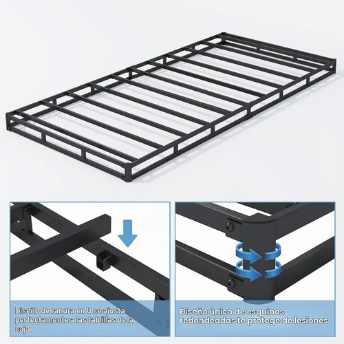 Vista 4 de HOBINCHE Somier individual de perfil bajo, somier de 3 pulgadas para cama de tamaño individual, base de cama resistente, base de colchón de metal